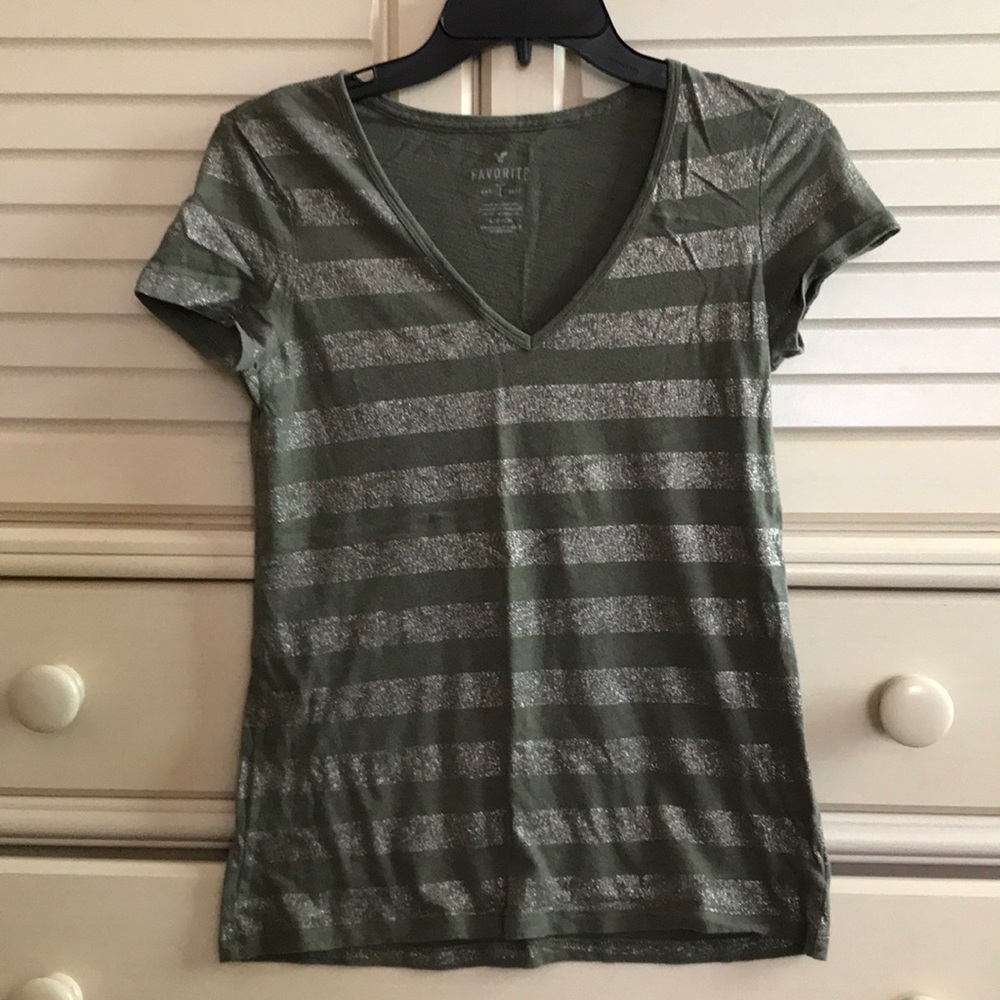 Green/gold striped tee